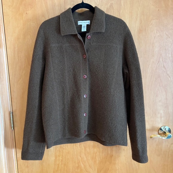 Evan-Picone Womens Brown 100% Wool Button Front Jacket Collared Coat Size L - Picture 1 of 8